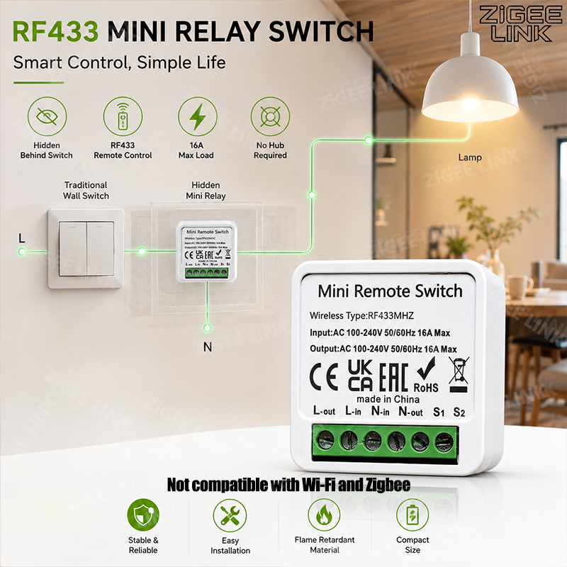 Diy Home Automation System - Odbiornik przekaźnikowy RF433MHz 16A Mini Smart